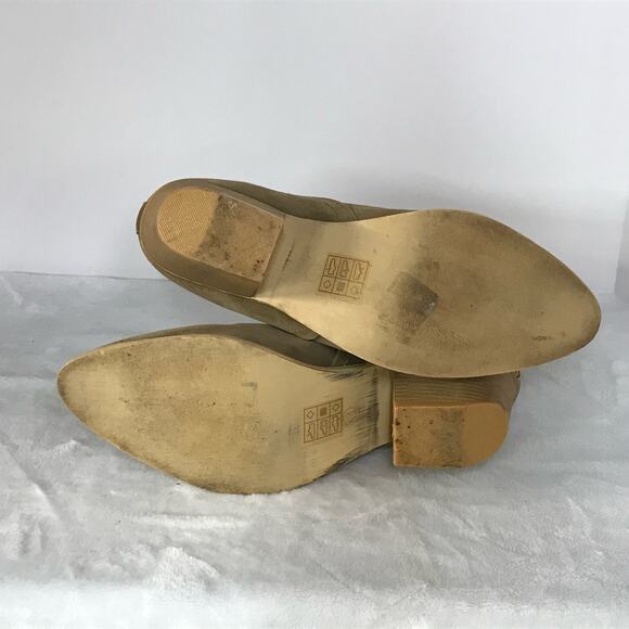 Miim V Cut Tan Block Heel Faux Suede Western Point Toe Ankle Boot Women 9 - Picture 10 of 11
